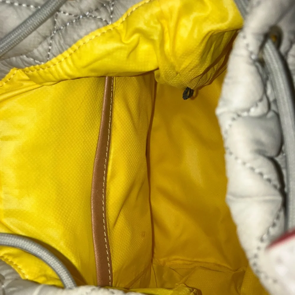 MZWALLACE Quilted Beige/gray Crossbody Bag with Yellow Accents - Picture 5 of 11